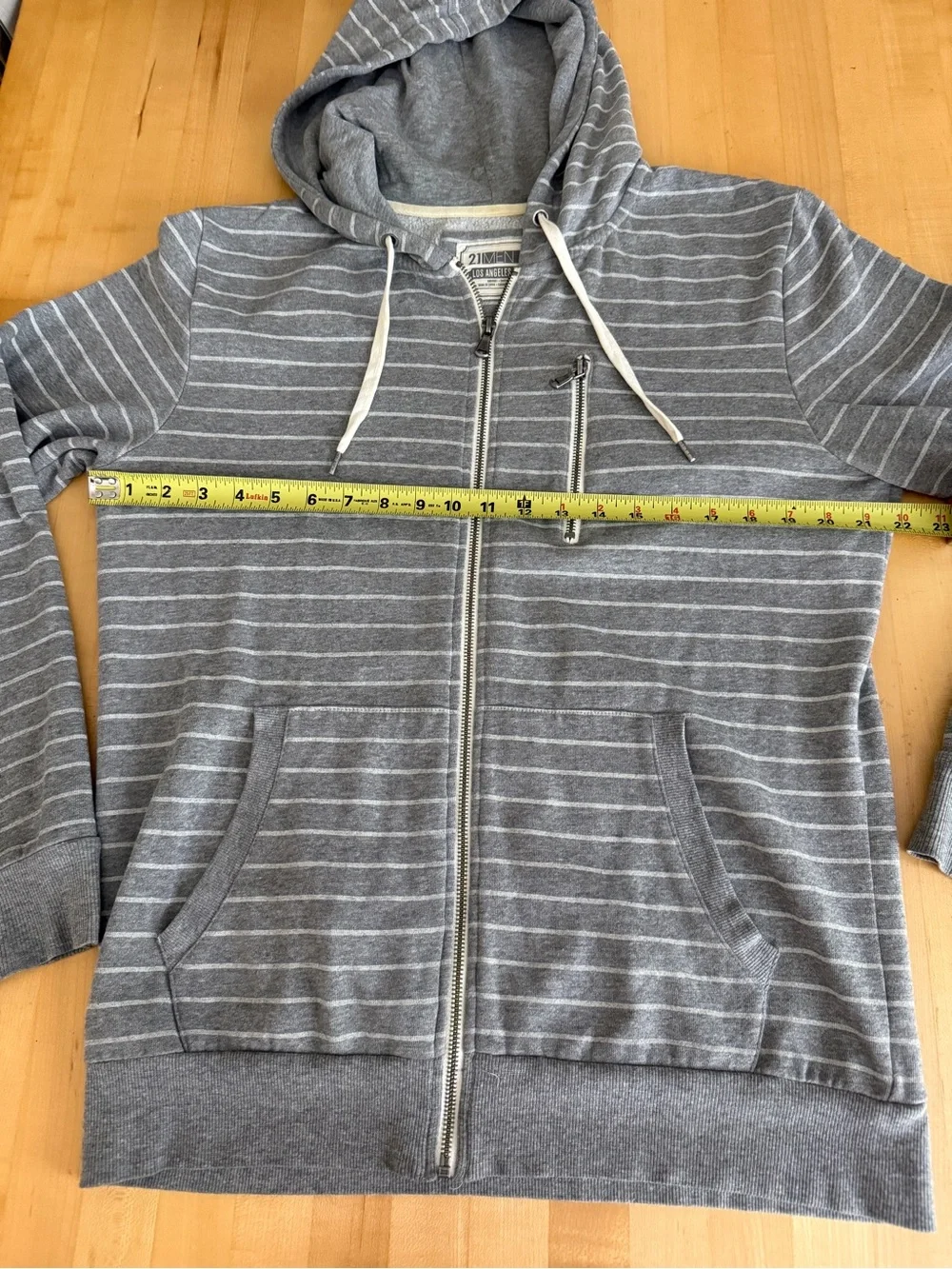 Forever 21 Men Gray Striped Zip-up Hoodie Soft & Cuddly Large